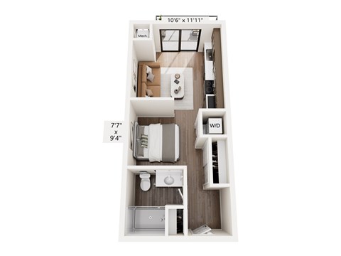 Floor plan for studio, 1 bath, 405 sqft
